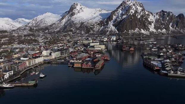 Aerial view of Svolvaer in Lofoten Norway.