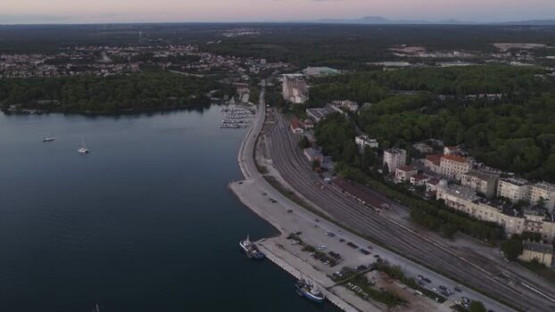Aerial view of Pula coastline and harbor in Croatia. Aerial view of Pula coastline and harbor in Croatia.