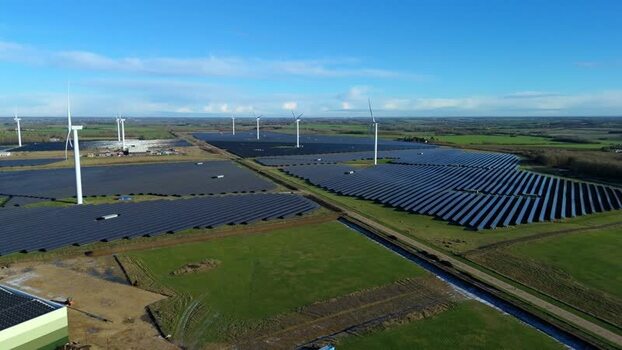 Aerial view of Chelveston Wind Farm United Kingdom.