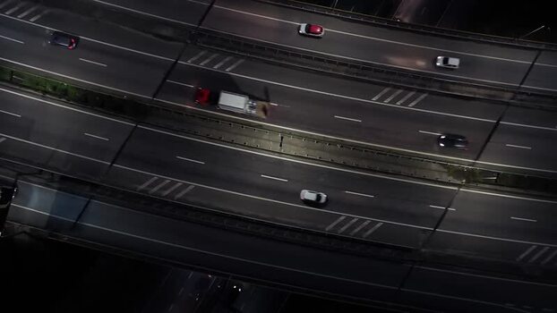 Aerial view of illuminated highway intersection Portugal.