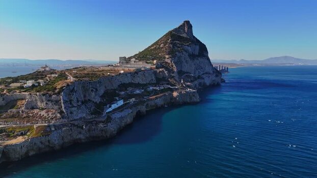 Aerial view of Europa Point and the Rock of Gibraltar Gibraltar.
