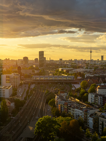 Aerial view of Ostkreuz railway station with its complex network of tracks and surrounding urban architecture in Berlin Berlin Germany. Aerial view of Ostkreuz railway station with its complex network of tracks and surrounding urban architecture in Berlin Berlin Germany.