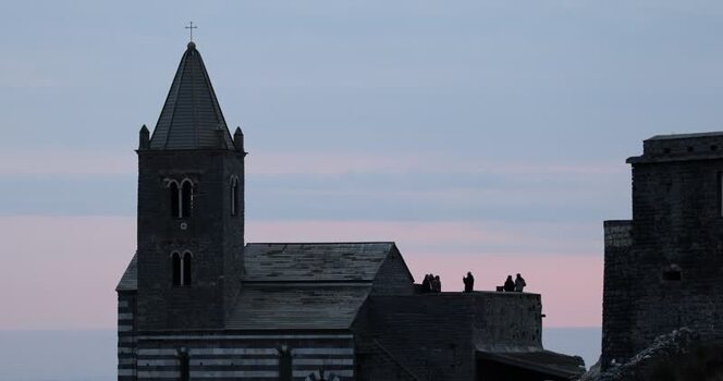 View of the Church of Saint Peter at dusk Italy.
