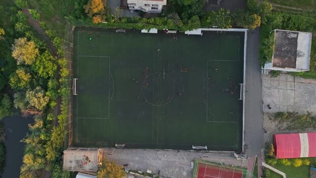 Aerial view of a football pitch with players Albania. Aerial view of a football pitch with players Albania.