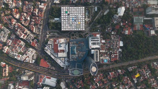 Aerial view of the urban landscape featuring modern architecture dense residential areas and green spaces in Mexico City Mexico City Mexico.
