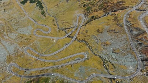 Aerial view of Transfagarasan mountain road Romania. Aerial view of Transfagarasan mountain road Romania.