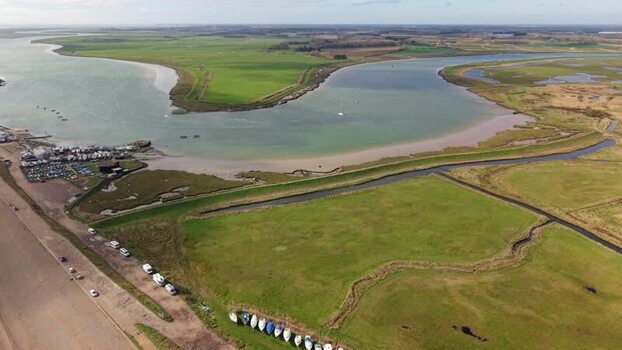 Aerial view of River Alde estuary United Kingdom.