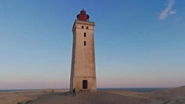 Aerial view of Rubjerg Knude lighthouse in Lokken Denmark.