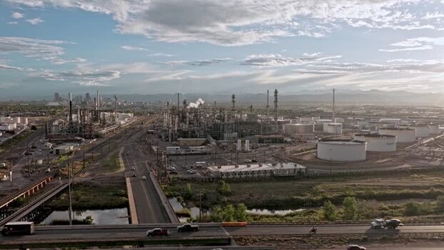 Aerial view of Suncor Energy refinery in Commerce City United States.
