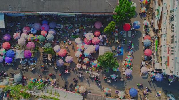 Aerial view of Pasar Pagi Pemalang market Indonesia.