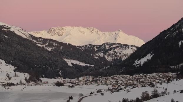 Aerial view of Graun im Vinschgau in winter Italy. Aerial view of Graun im Vinschgau in winter Italy.