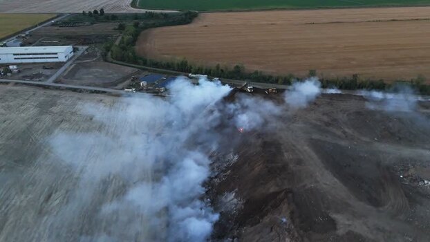 Aerial view of a landfill site in Sremska Mitrovica Serbia.
