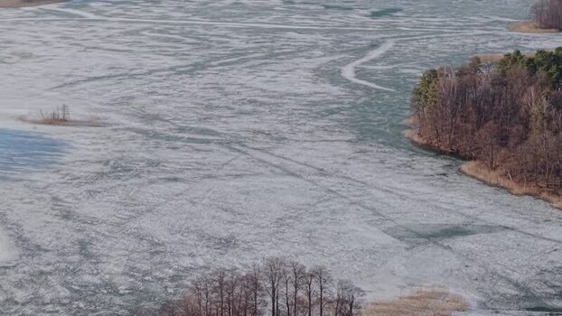 Aerial view of frozen Lake Galve Lithuania.