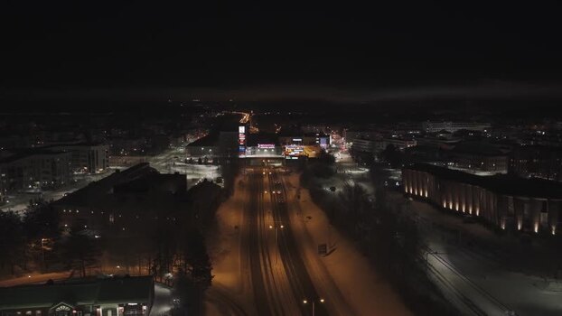 Aerial view of the city of Rovaniemi at night in winter Finland. Aerial view of the city of Rovaniemi at night in winter Finland.