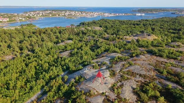 Aerial view of Styrso island and navigational beacon Sweden.