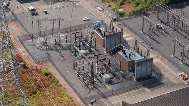Aerial view of Eaton Socon Substation in St. Neots United Kingdom.