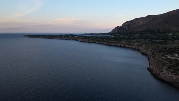 Aerial view of the rugged coastline of Terrasini Italy.