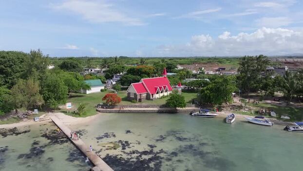 Aerial view of Notre Dame Auxiliatrice church in Mauritius.