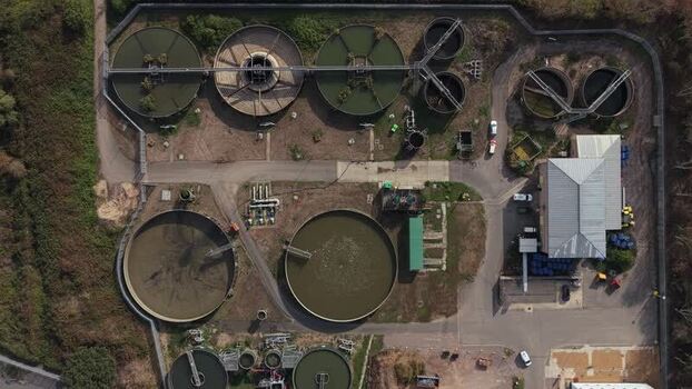 Aerial view of Ashford Common Water Treatment Works United Kingdom.