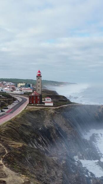 Aerial view of Farol Penedo da Saudade on the coast Portugal. Aerial view of Farol Penedo da Saudade on the coast Portugal.