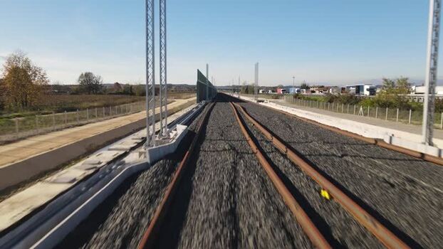 Aerial view of railway tracks under construction in Italy.