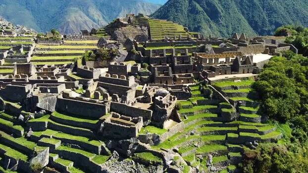 Aerial view of Historic Sanctuary of Machu Picchu Peru. Aerial view of Historic Sanctuary of Machu Picchu Peru.