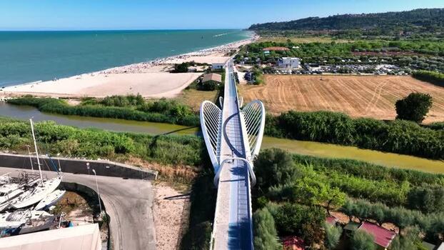 Aerial view of the footbridge in Porto San Giorgio Italy.