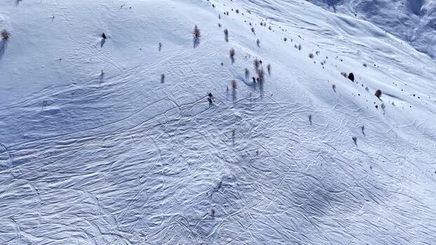 Aerial view of snow covered mountain slope in Nauders Austria.