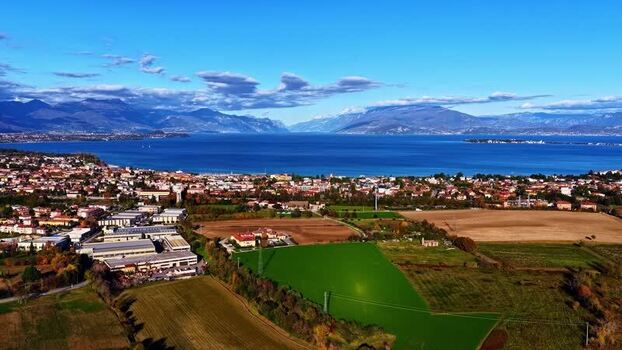 Aerial view of Desenzano del Garda and Lake Garda Italy.