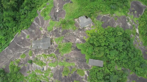 Aerial view of Idanre Hills with rocky terrain Nigeria.