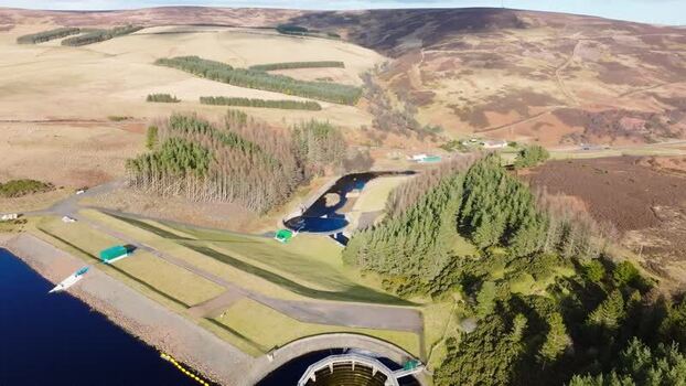 Aerial view of Whiteadder Reservoir and hills United Kingdom. Aerial view of Whiteadder Reservoir and hills United Kingdom.