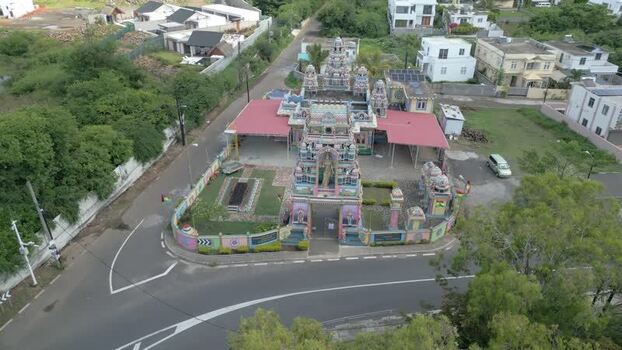 Aerial view of Cap Malheureux temple in Mauritius.