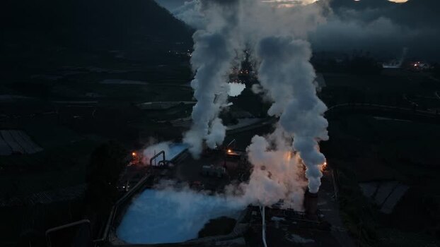 Aerial view of Dieng geothermal power plant Indonesia.