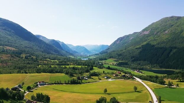 Aerial view of Klakegg valley landscape in Norway.