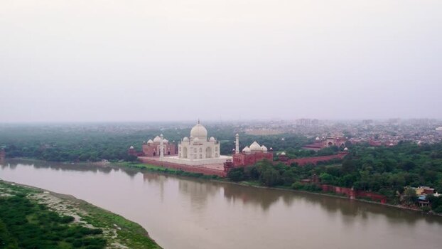 Aerial view of Taj Mahal along Yamuna river India. Aerial view of Taj Mahal along Yamuna river India.