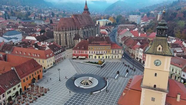 Aerial view of Council Square and Black Church in Brasov Romania. Aerial view of Council Square and Black Church in Brasov Romania.