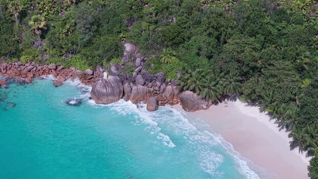 Aerial view of Anse Lazio in Seychelles.