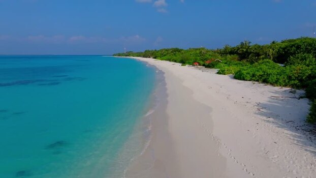 Aerial view of beach with turquoise water Maldives.