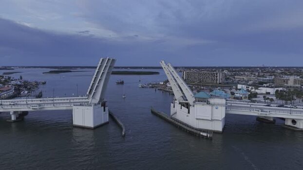 Aerial view of John s Pass Bridge opening in Madeira Beach United States. Aerial view of John s Pass Bridge opening in Madeira Beach United States.