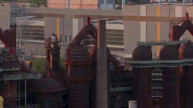 Aerial view of the historic Volklingen Ironworks at sunset Germany.