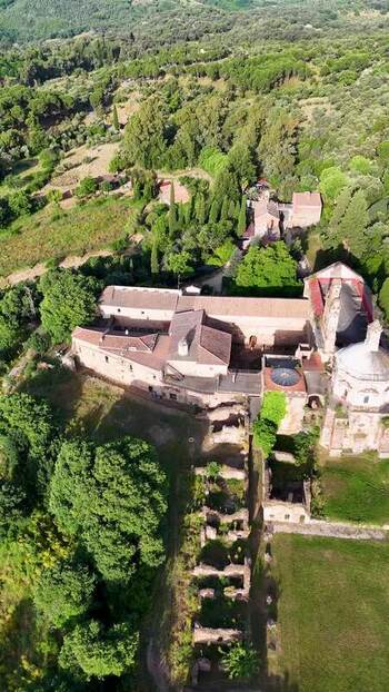Aerial view of La Cartuja de Cazalla monastery Spain. Aerial view of La Cartuja de Cazalla monastery Spain.