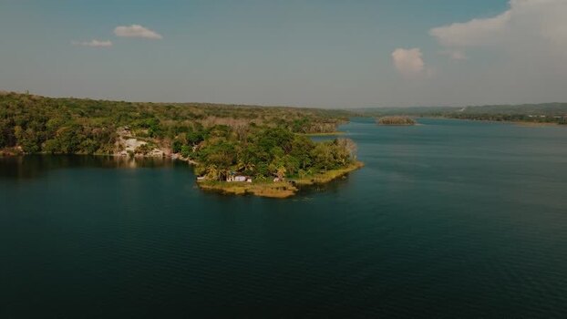 Aerial view of Island of Flores in Lake Peten Itza Guatemala. Aerial view of Island of Flores in Lake Peten Itza Guatemala.