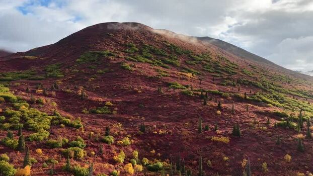 Aerial view of Denali Highway mountain slope United States.