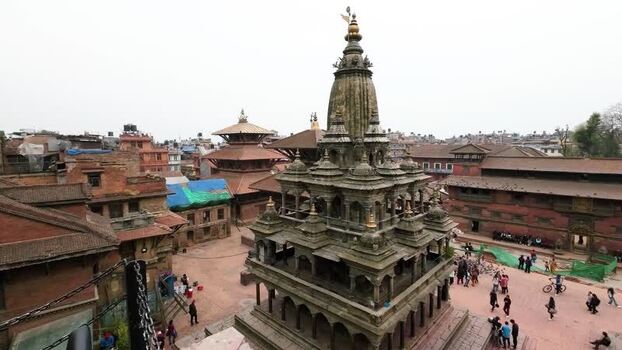 View of the Krishna Mandir temple in Patan Durbar Square Nepal.