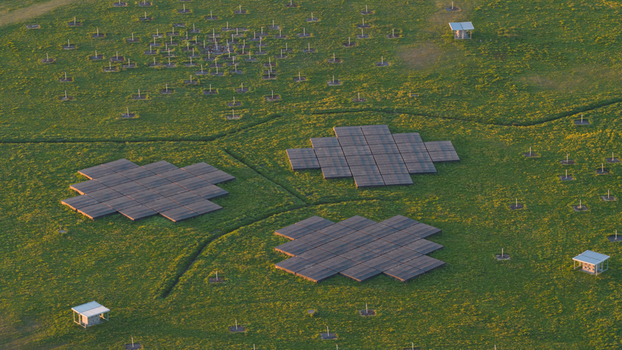 Aerial view of the LOFAR superterp radio telescope array with its geometric antenna stations spread across green fields during golden hour in Buinen Drenthe Netherlands. Aerial view of the LOFAR superterp radio telescope array with its geometric antenna stations spread across green fields during golden hour in Buinen Drenthe Netherlands.