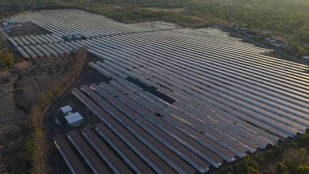 Aerial view of PLTS Bali Timur solar farm in Kubu Indonesia. Aerial view of PLTS Bali Timur solar farm in Kubu Indonesia.