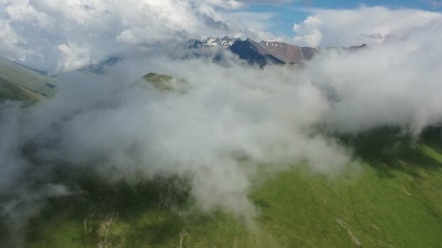 Aerial view of Caucasus Mountains and Mount Elbrus Russia.
