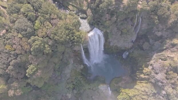 Aerial view of Marmore Falls in Terni Italy.