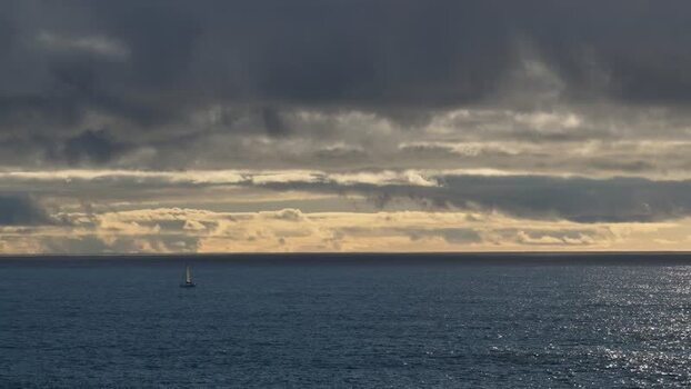 Aerial view of sailboat on the Atlantic ocean Portugal.