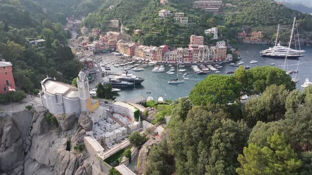 Aerial view of Portofino harbor and yachts Italy. Aerial view of Portofino harbor and yachts Italy.